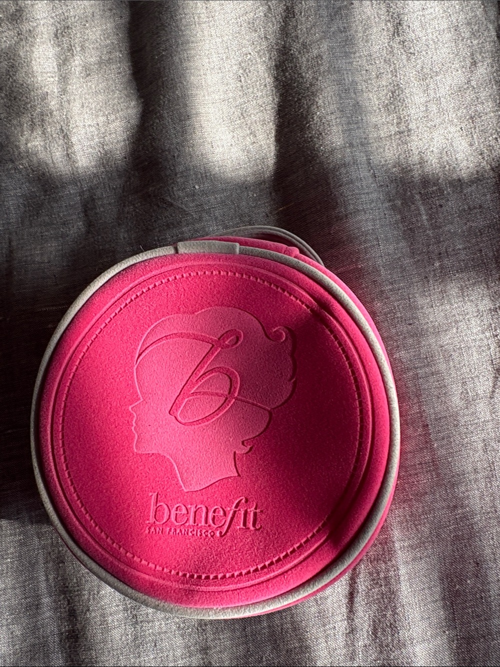 Small Round Pink Benefit Cosmetic Bag